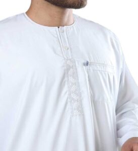 IKAF Metallic Embroidered Men’s Long Sleeve Galabiya – Size 56-60 – White