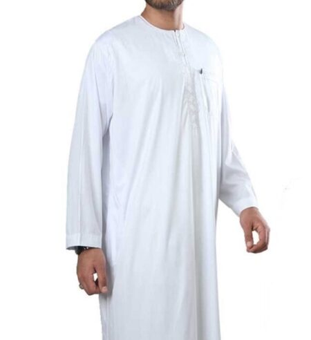 IKAF Metallic Embroidered Men’s Long Sleeve Galabiya – Size 56-60 – White