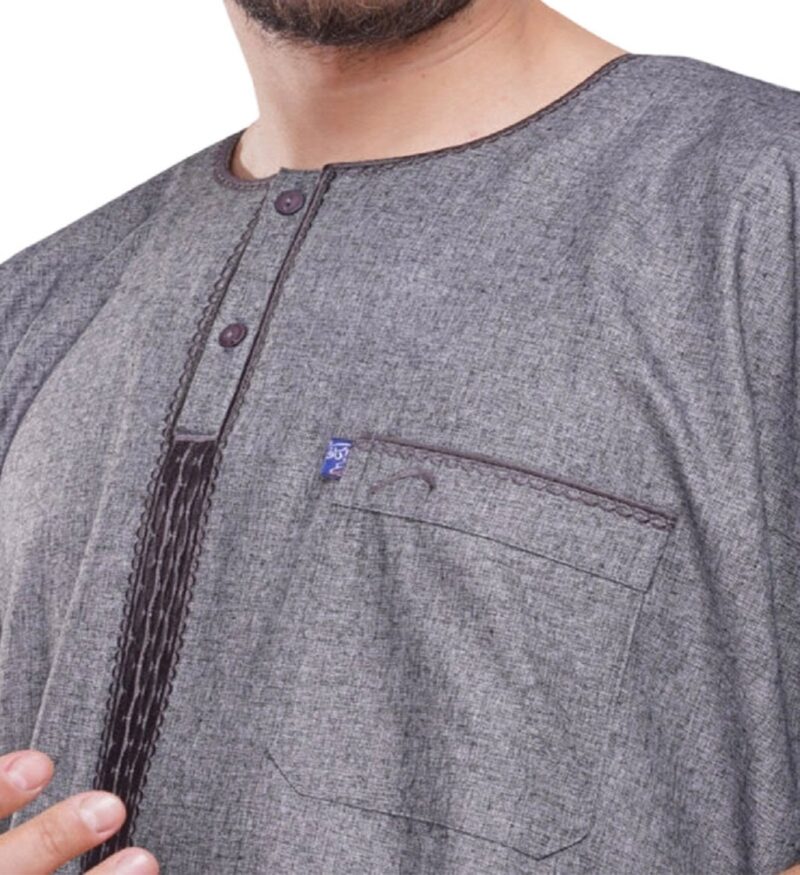 IKAF Elegant Men’s Embroidered Linen Galabiya Half Sleeve– 2025 Signature Wear