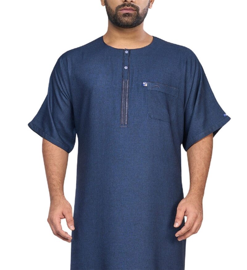 IKAF Elegant Men’s Embroidered Linen Galabiya Half Sleeve– 2025 Signature Wear